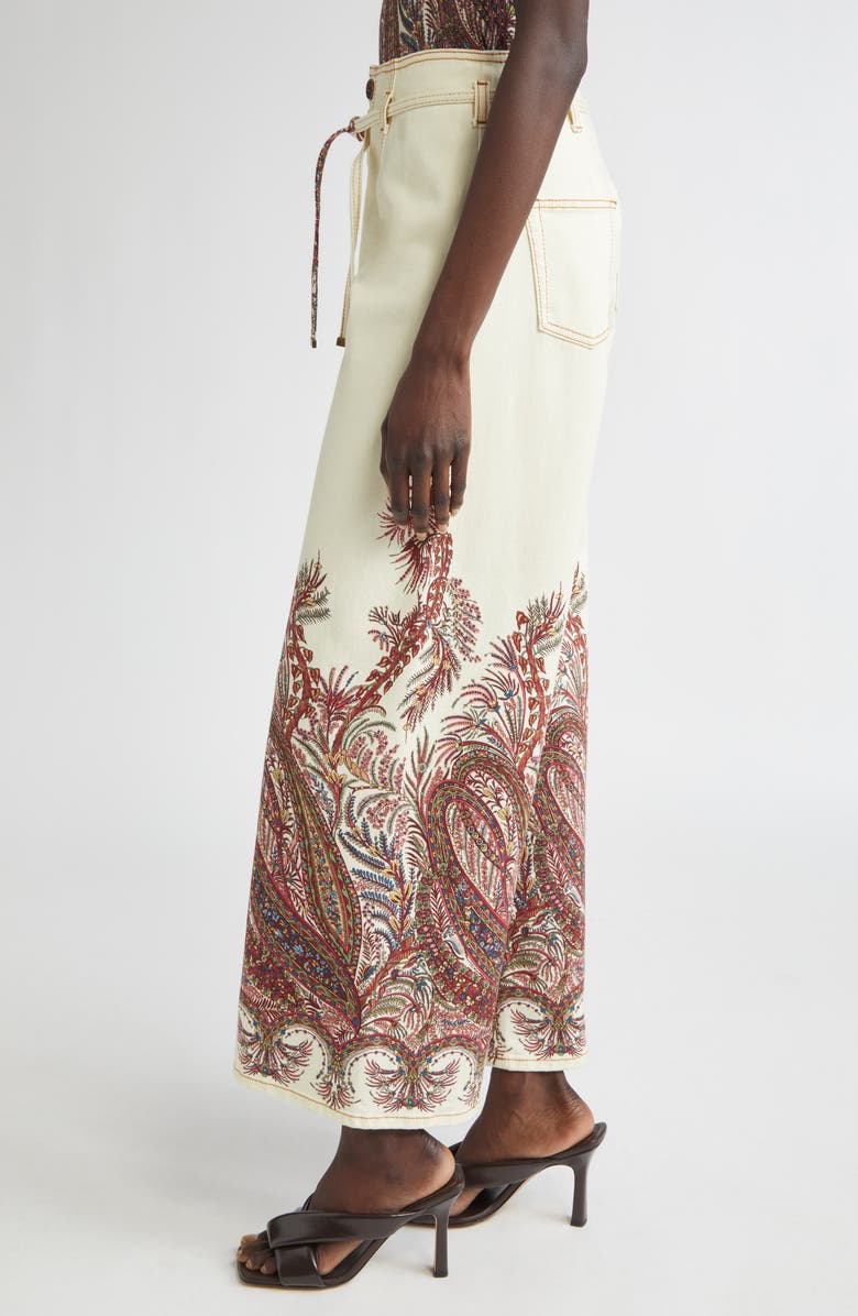 Etro Paisley Floral Belted Wide Leg Jeans, Alternate, color, Print On White Base