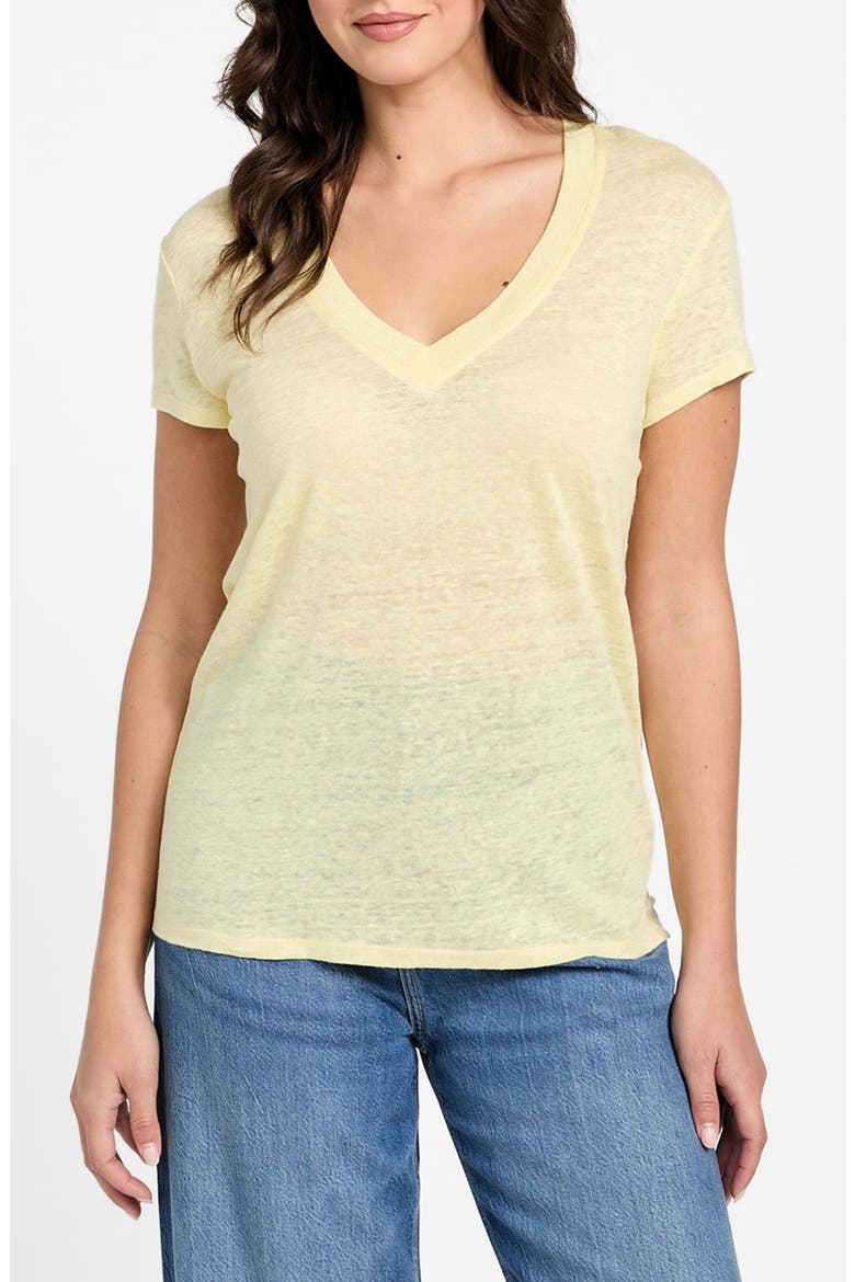 Lindsey V-Neck Linen T-Shirt, Main, color, COTTON YELLOW