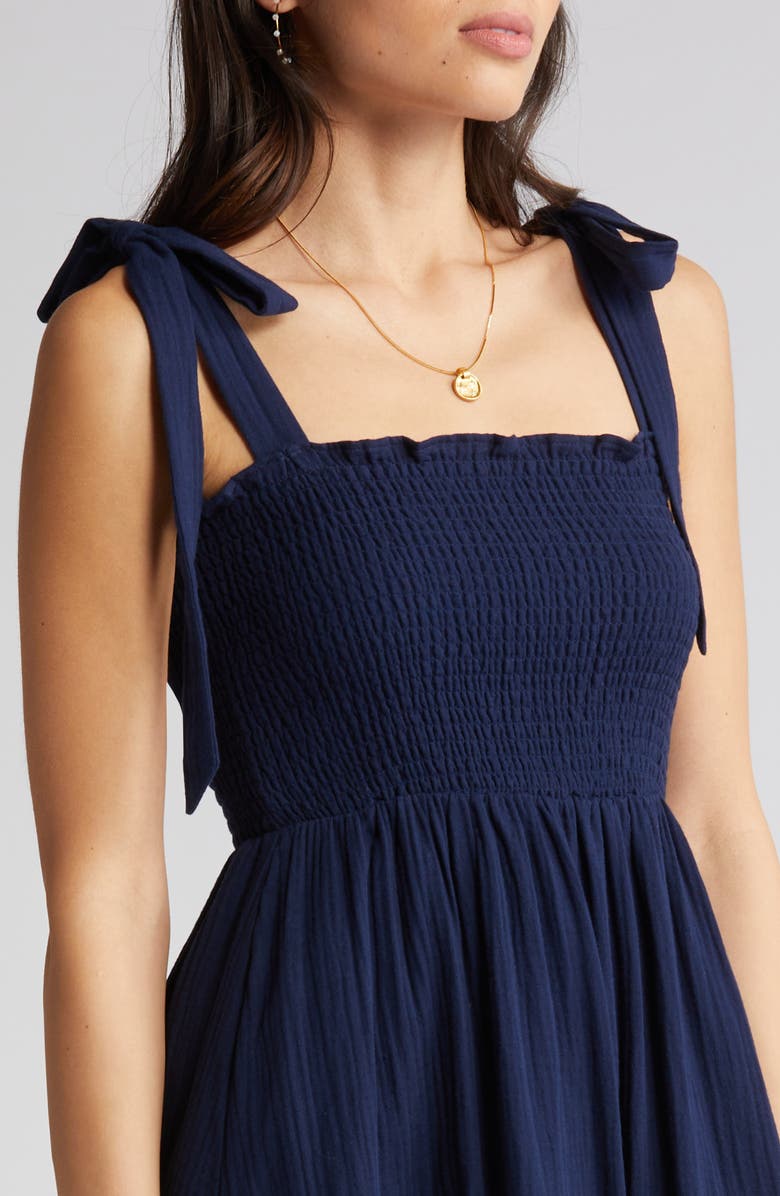 Caslon<sup>®</sup> Smocked Tie Strap Cotton Gauze Midi Sundress, Alternate, color,