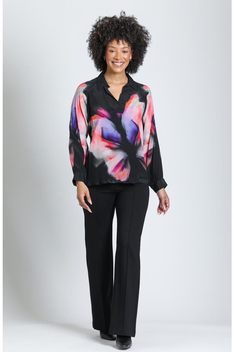 Long Sleeve Half Placket Pullover Top, Alternate, color, BLACK MULTI