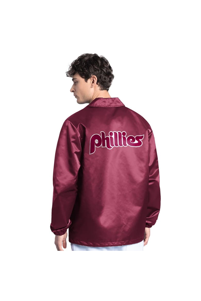Men's Starter  Burgundy Philadelphia Phillies Cooperstown Collection Point Man Full-Snap Coaches Jacket, Alternate, color, Burgundy