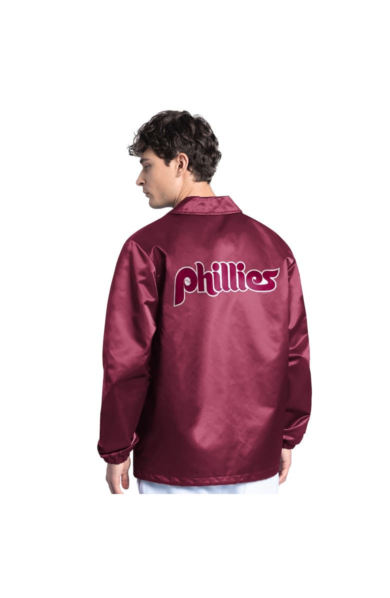 STARTER Men's Starter  Burgundy Philadelphia Phillies Cooperstown Collection Point Man Full-Snap Coaches Jacket, Alternate, color, Burgundy