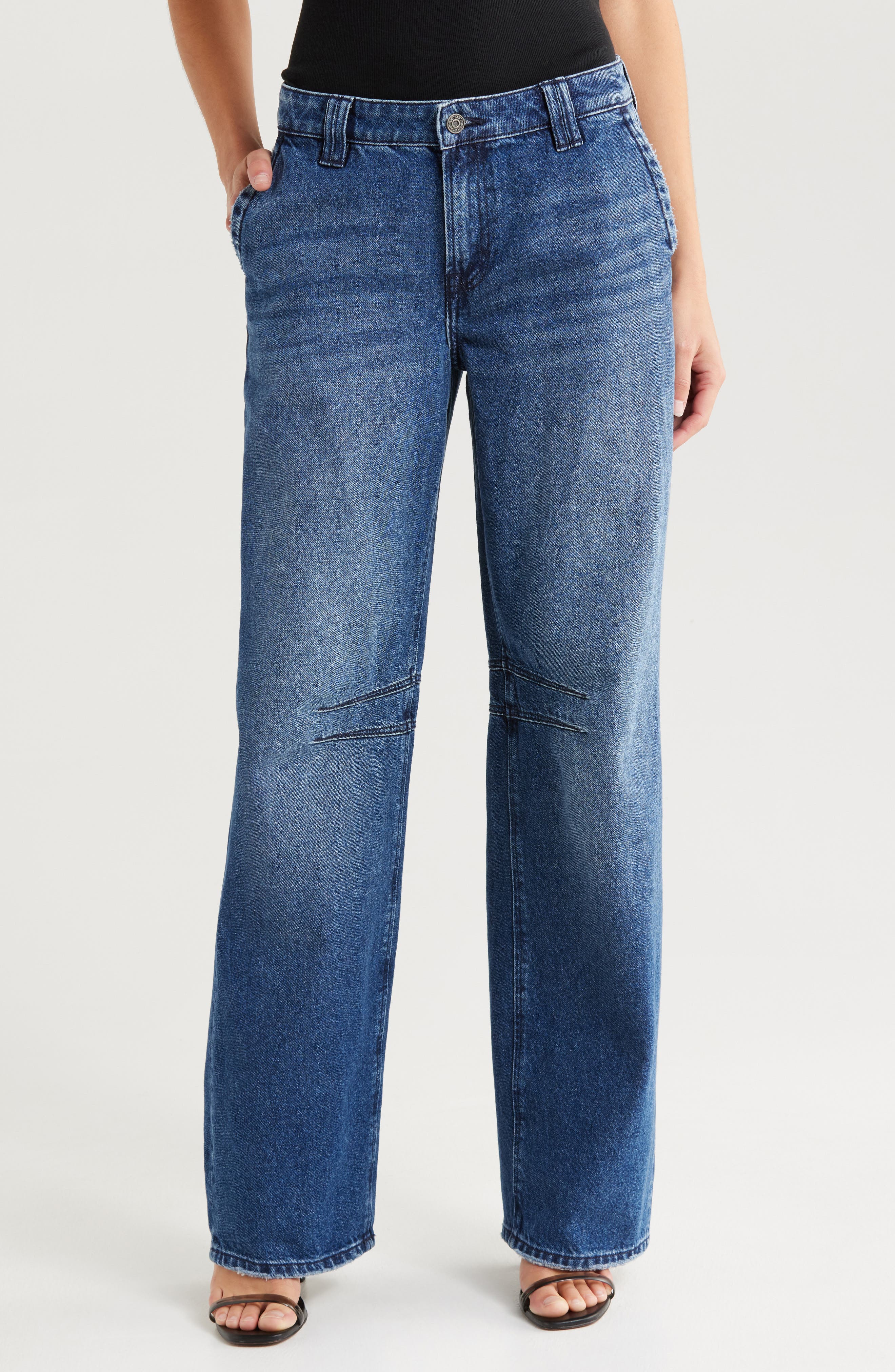 HIDDEN JEANS Baggy High Waist Wide Leg Jeans in Dark Wash 