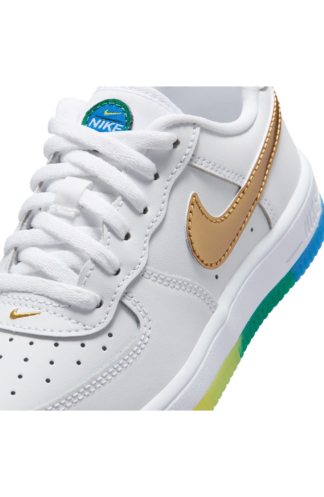 Nike Kids' Air Force 1 Low Basketball Sneaker, Alternate, color, White/ Soar/ Yellow/ Gold