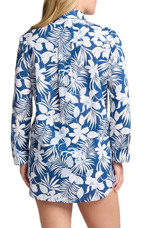 Tommy Bahama Blooms Boyfriend Shirt In Indigo Tide