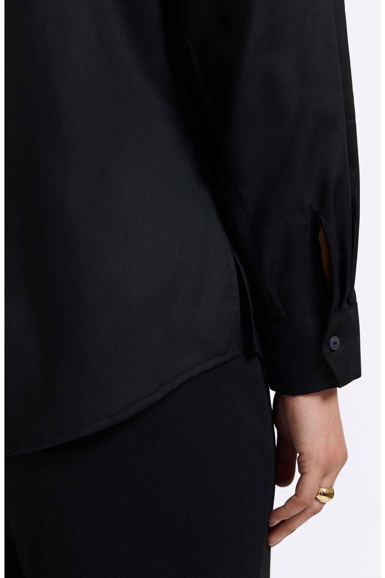 Marlee Leopard Trim Cotton Blend Button-Up Shirt, Alternate, color, BLACK