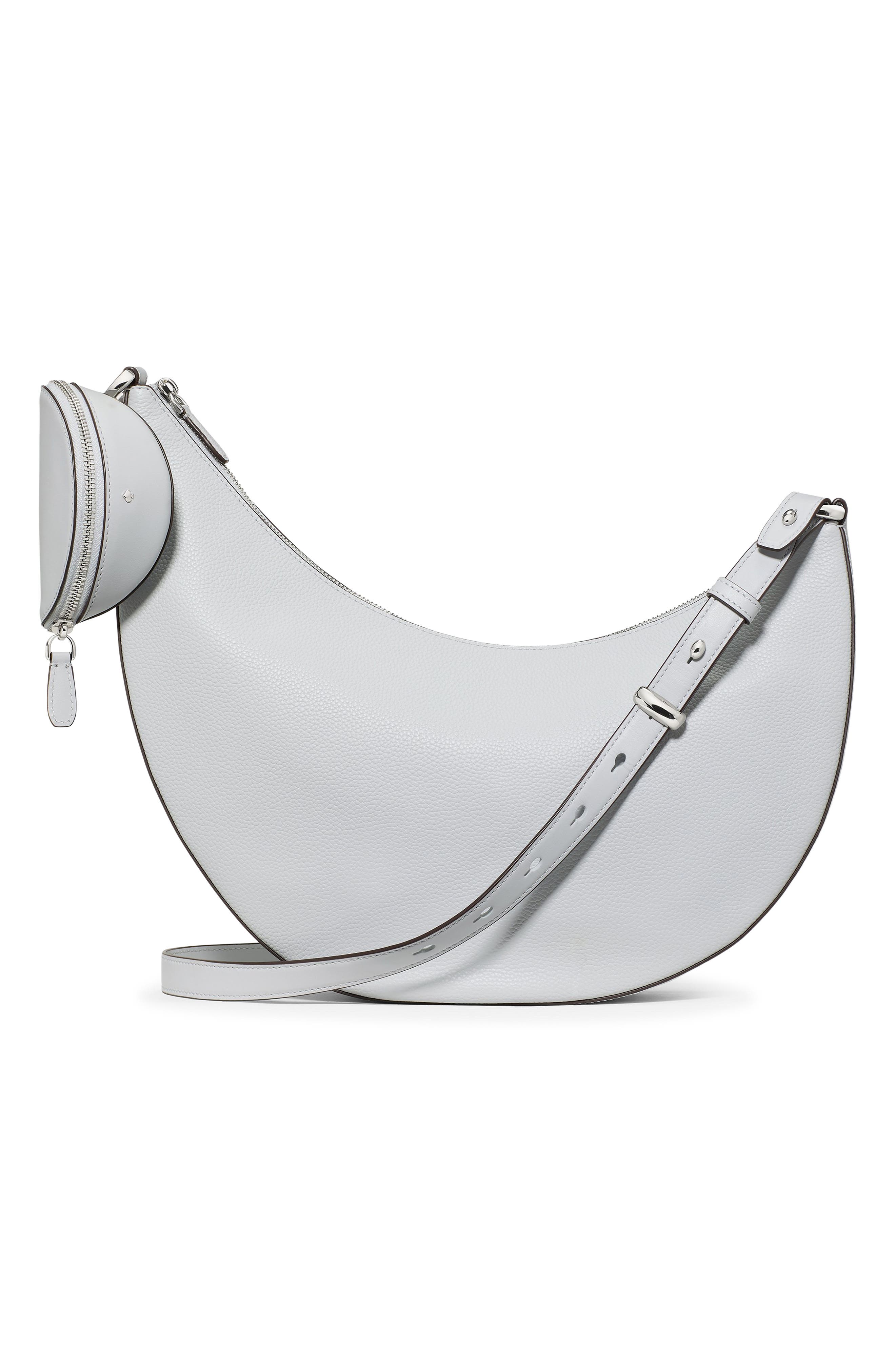 large duo pebbled leather crossbody bag, Main, color, QUARRY GREY