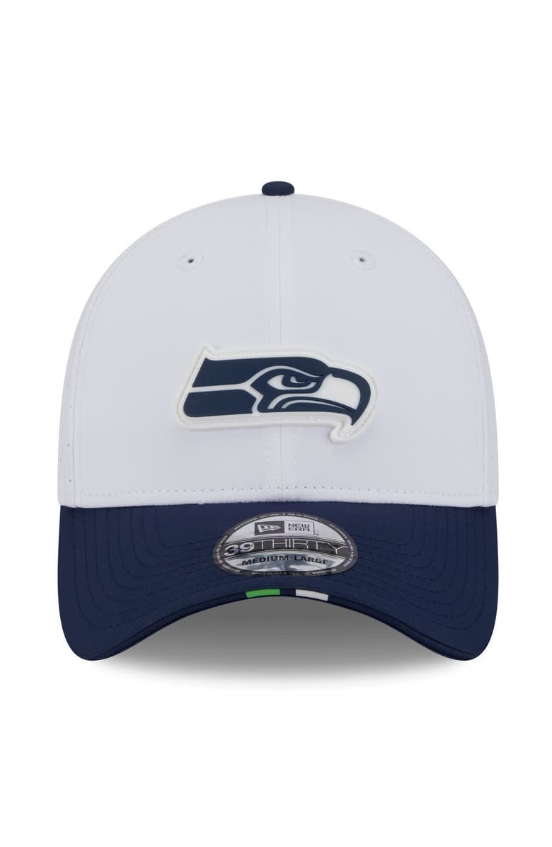 New Era Men's New Era White/College Navy Seattle Seahawks 2025 NFL Training Camp 39THIRTY Flex Hat, Alternate, color, White