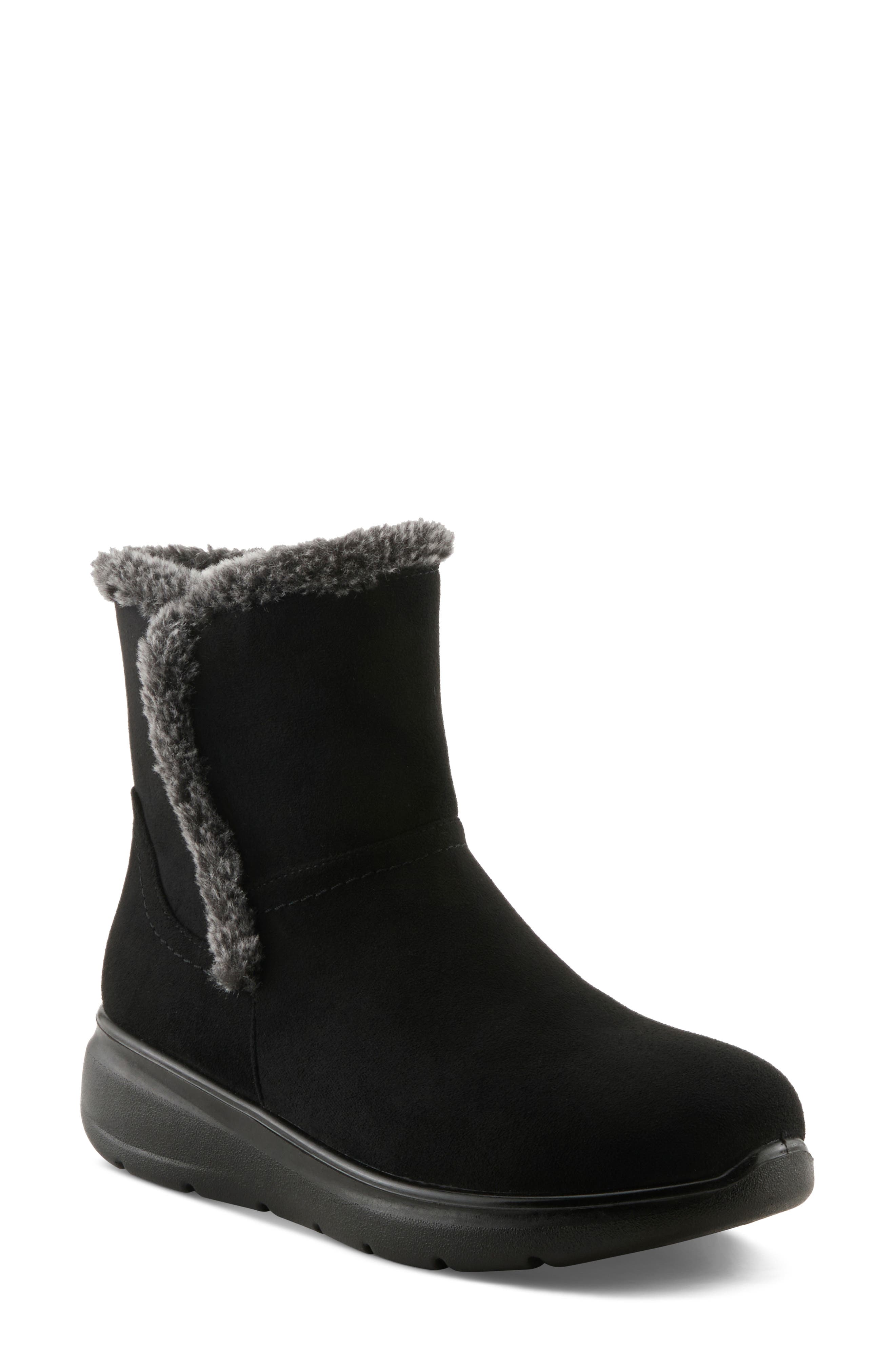 Daeloriah Water Resistant Faux Fur Bootie, Main, color, BLACK