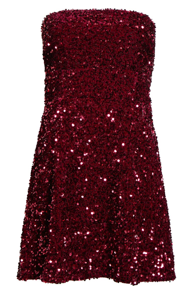Strapless Sequin Minidress, Alternate, color, WINE