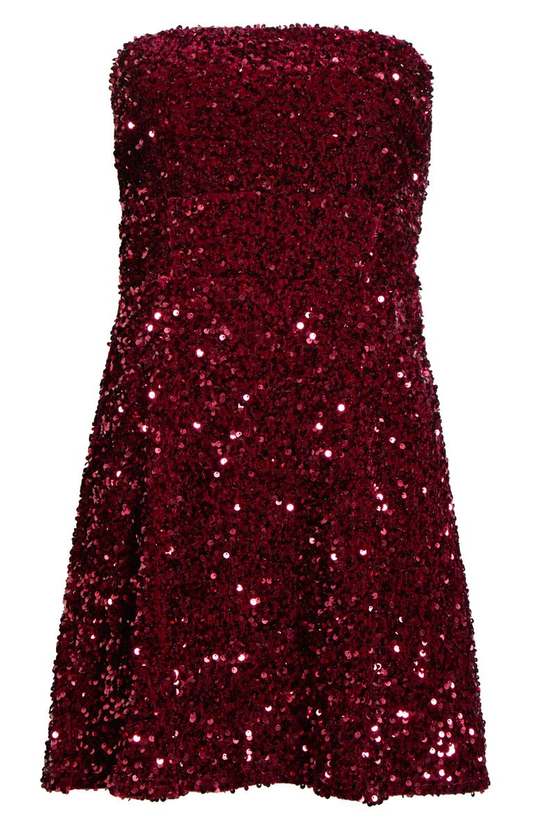 All in Favor Strapless Sequin Minidress, Alternate, color, Wine