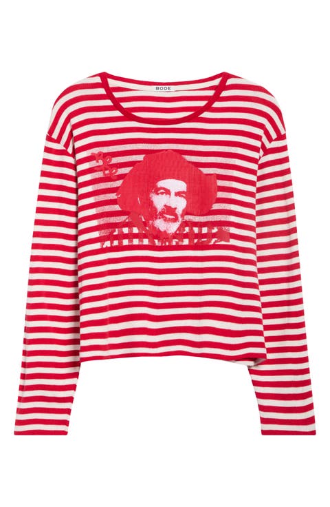Rib Stripe Hayes Long Sleeve Cotton T-Shirt