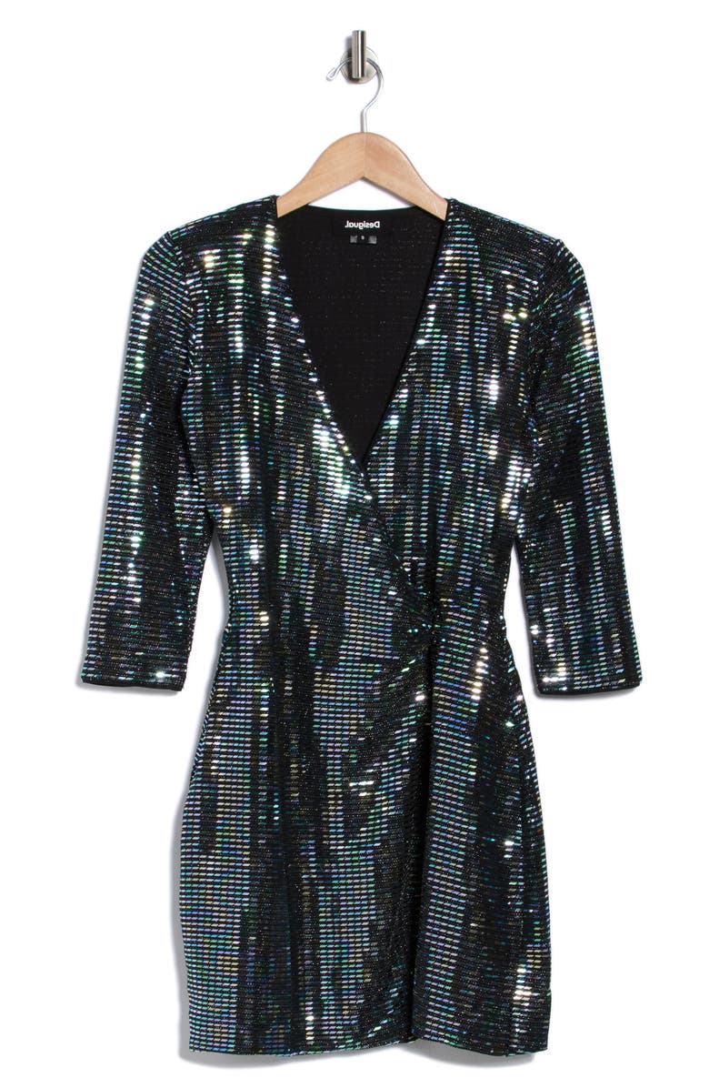 Desigual Glitter Body-Con Minidress, Alternate, color, Black