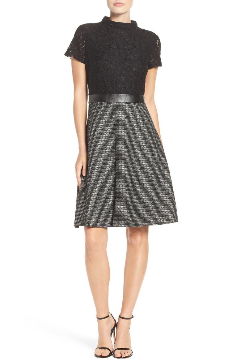 Fit & Flare Dress, Main, color, BLACK/ IVORY