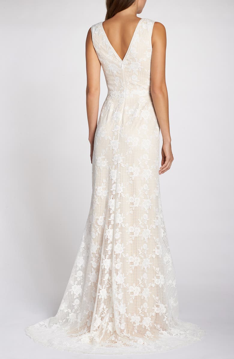 Tadashi Shoji Grid & Floral Lace A-Line Wedding Dress, Alternate, color, 