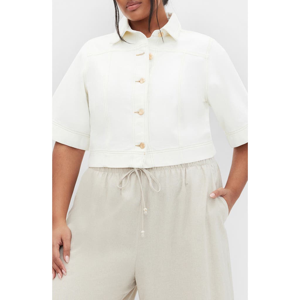 Shop City Chic Millie Short Sleeve Denim Jacket In Ivory
