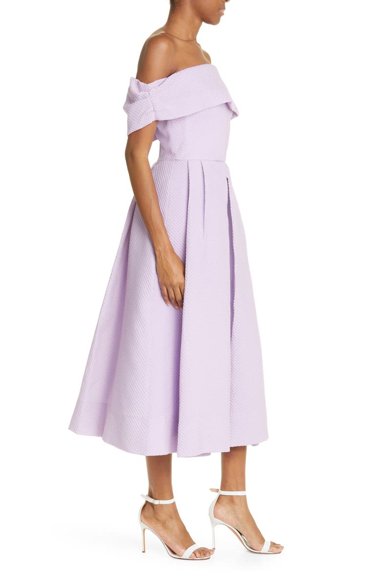 Diamond Jacquard Off the Shoulder Midi Dress, Alternate, color, LAVENDER