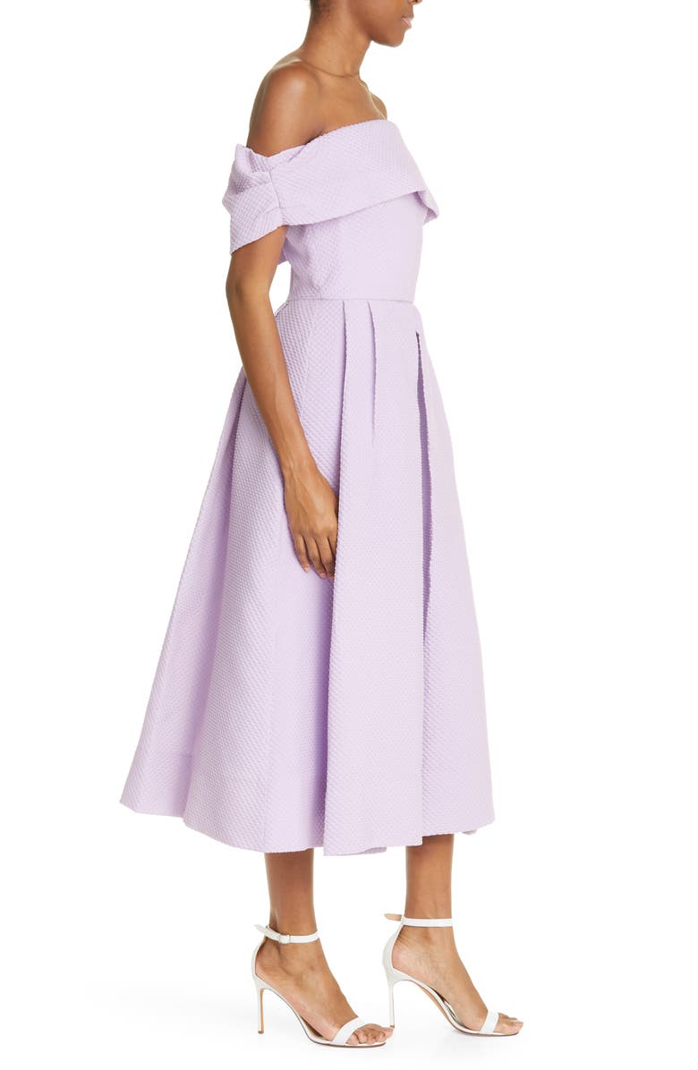 Lela Rose Diamond Jacquard Off the Shoulder Midi Dress, Alternate, color, 