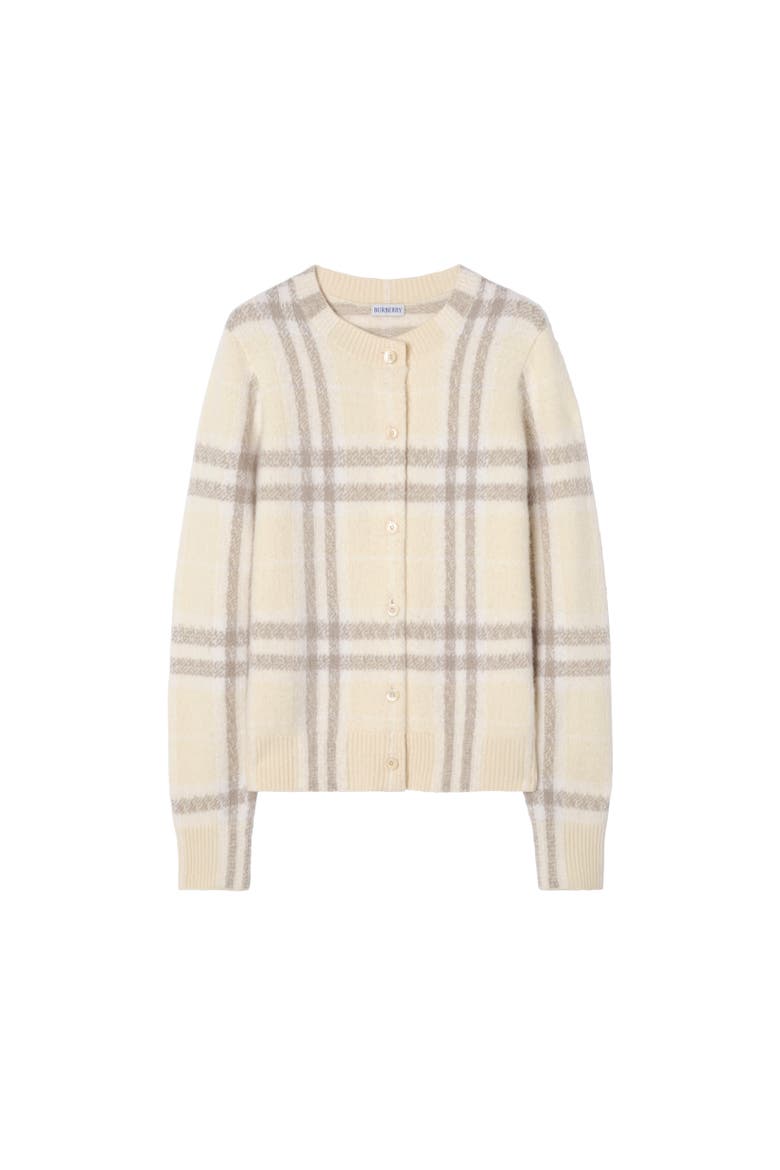 Check Cashmere Cardigan, Alternate, color, Ecru beige
