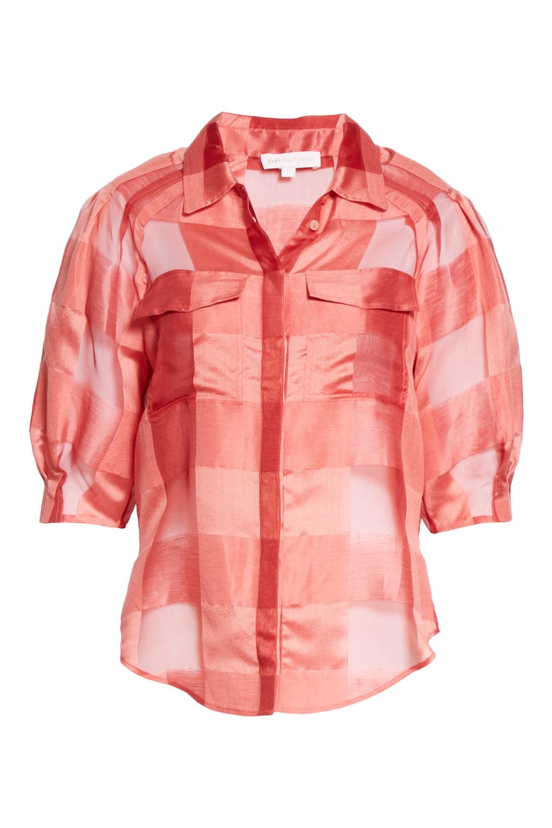 Check Silk & Linen Organza Shirt, Alternate, color, KISS