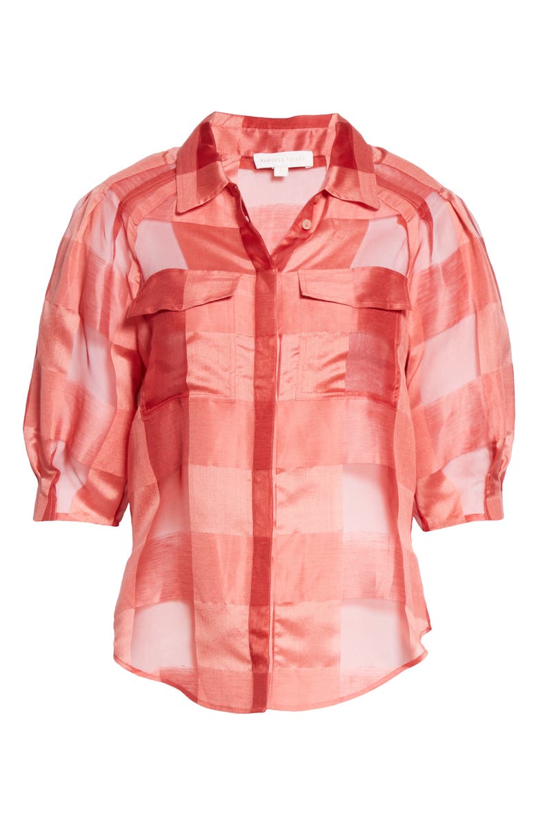 Rebecca Taylor Check Silk & Linen Organza Shirt, Alternate, color, 