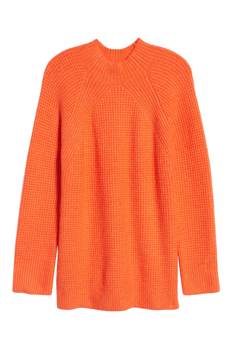 Mock Neck Waffle Knit Cotton Blend Sweater, Alternate, color, ORANGE RUMBA