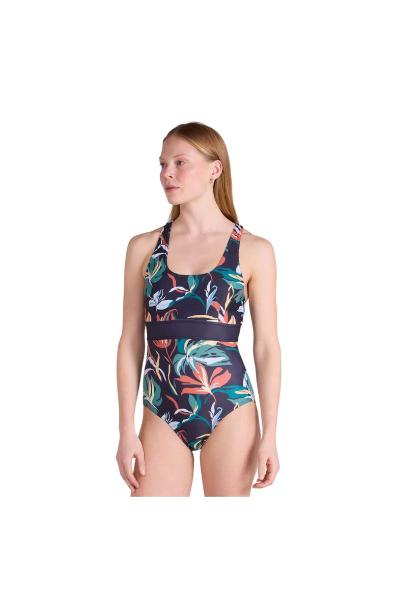 Womens/Ladies Yamba Flowers One Piece Swimsuit Swim, Alternate, color, Teal