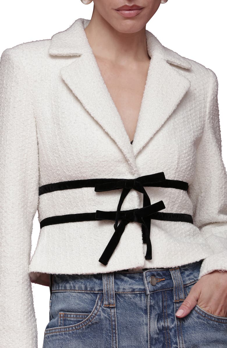 Avec Les Filles Bow Tweed Crop Jacket, Alternate, color, Ivory