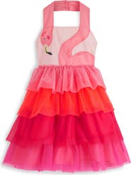 Mini Boden Kids' Flamingo Halter Neck Tiered Tulle Dress