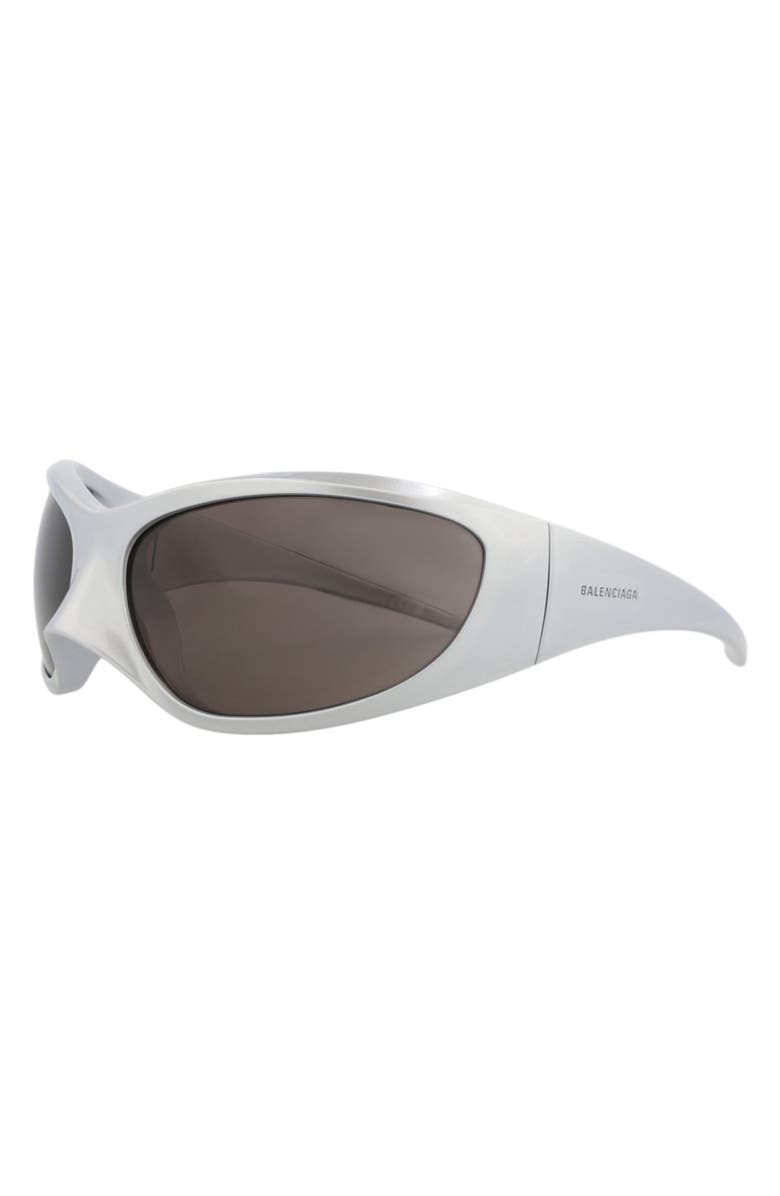 Balenciaga 80mm Wraparound Sunglasses, Alternate, color, Silver Silver Grey