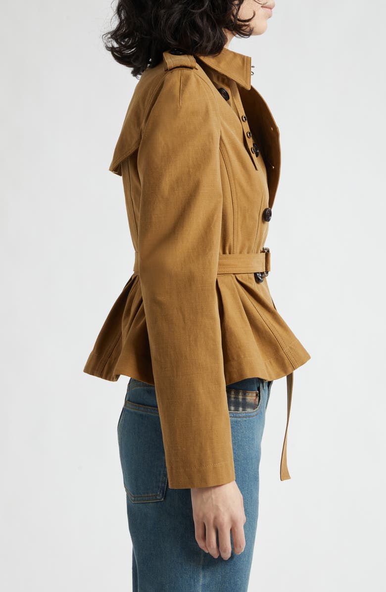 Burberry Isabella Peplum Trench Jacket, Alternate, color, Teak Brown