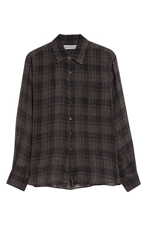 Above Check Linen Button-Up Shirt