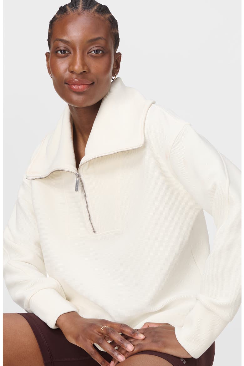 Peaceful Rib Half Zip Sweatshirt, Alternate, color, LILY WHITE