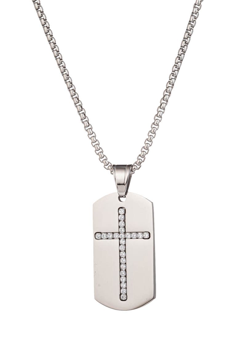 Men's Samuel Cross Dogtag Pendant Necklace, Main, color, SILVER