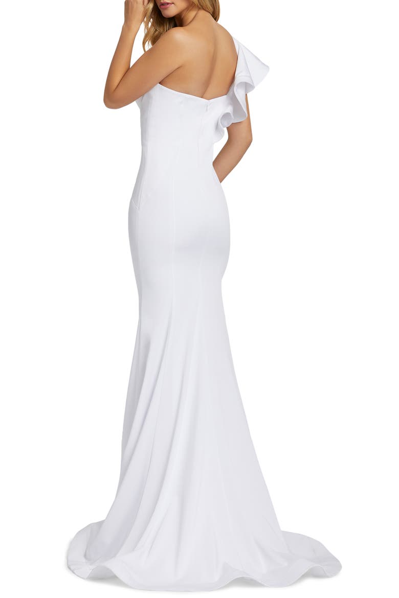 leena For Mac Duggal Ruffle One-Shoulder Mermaid Gown, Alternate, color, WHITE