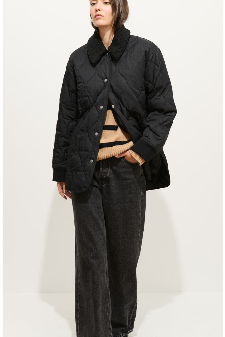 Wembley Quilted Bomber Jacket with Removable Faux Shearling Collar, Alternate, color, BLACK