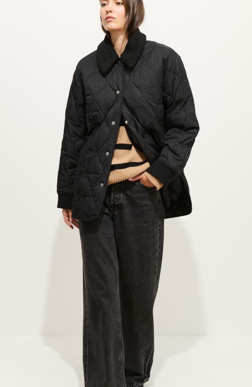 Alex Mill Wembley Quilted Bomber Jacket With Removable Faux Shearling Collar In Black