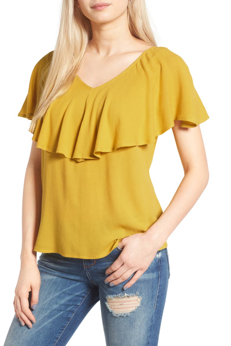 Ruffle Top, Main, color, OLIVE CURRY