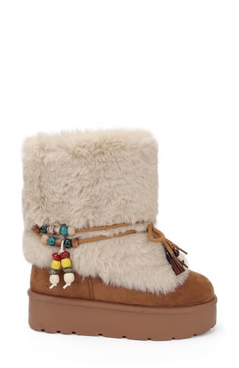 Seven7 Owen Tassel Foldover Faux Suede Boot In Camel