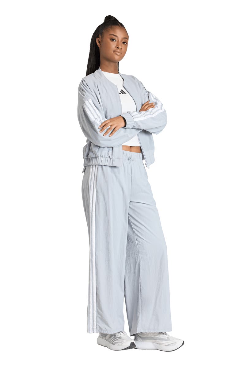 adidas Essentials 3-Stripes Lifestyle Woven Parachute Pants, Alternate, color, Halo Silver/ White/