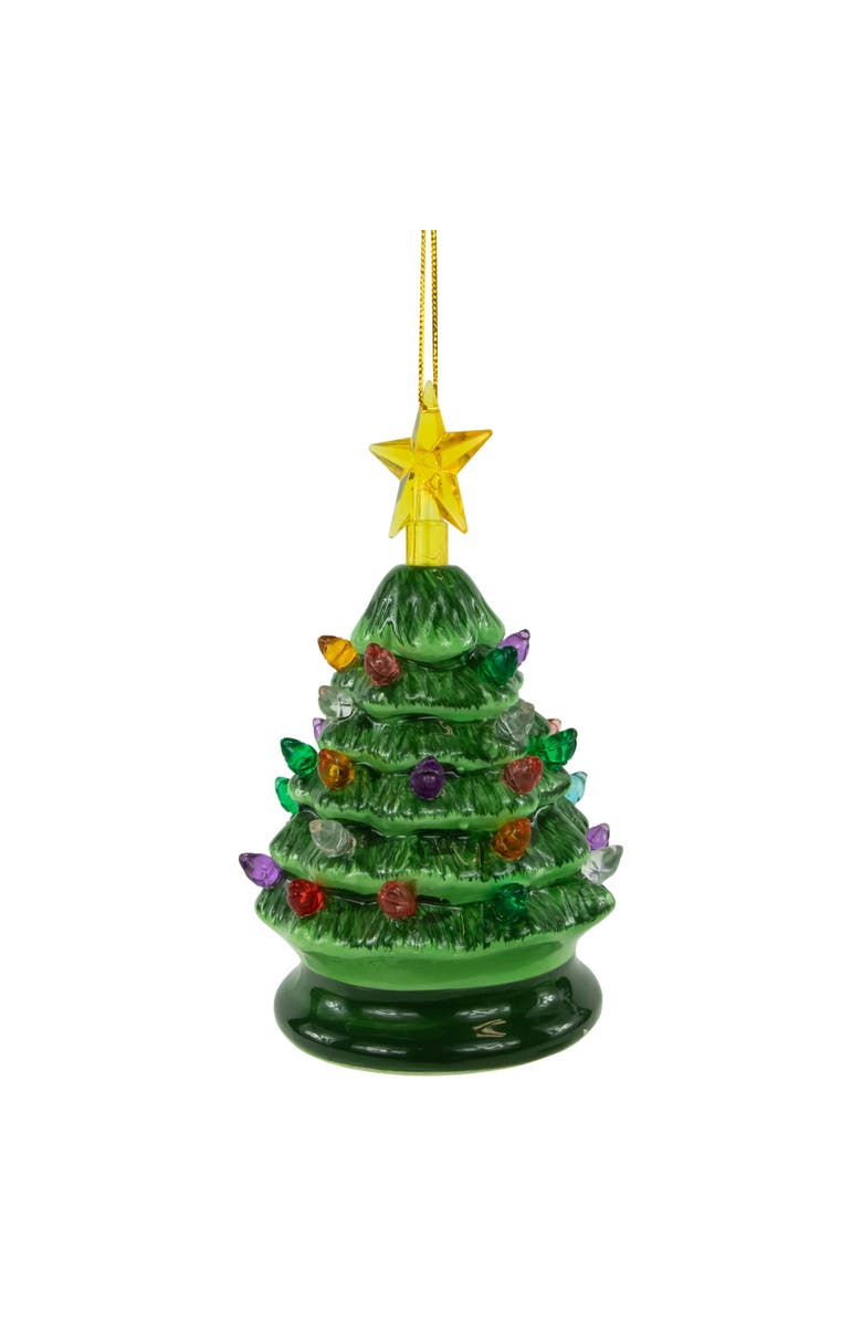 Northlight 5" Green Battery-Operated LED Retro Ceramic Christmas Tree Ornament, Alternate, color,