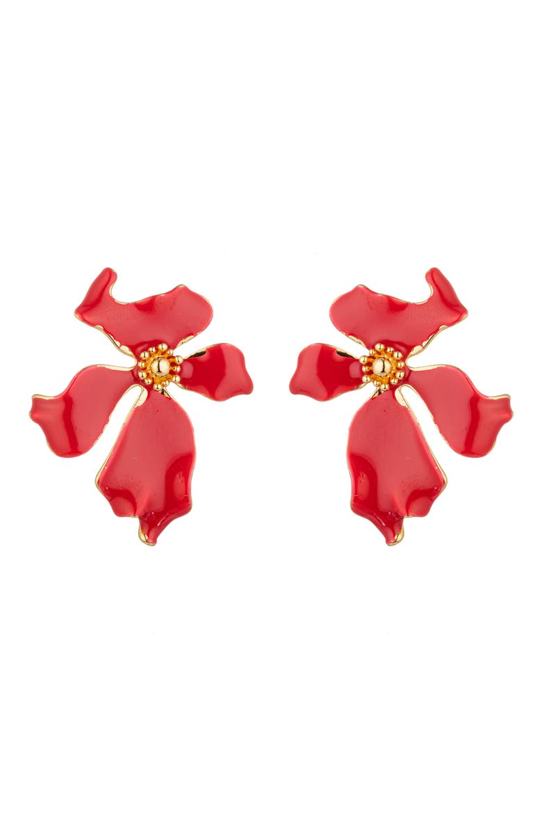 Olivia Enamel Flower Earrings, Main, color, RED