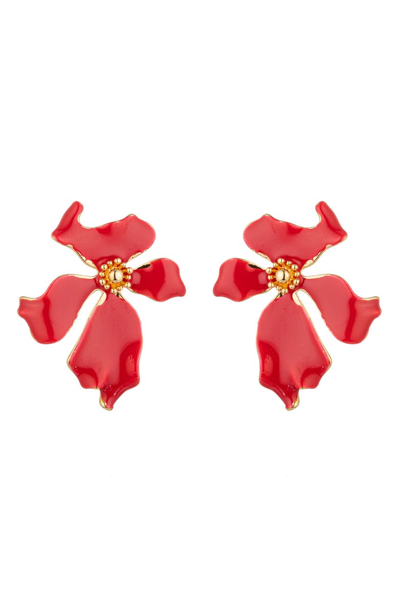 EYE CANDY LOS ANGELES Olivia Enamel Flower Earrings, Main, color, Red