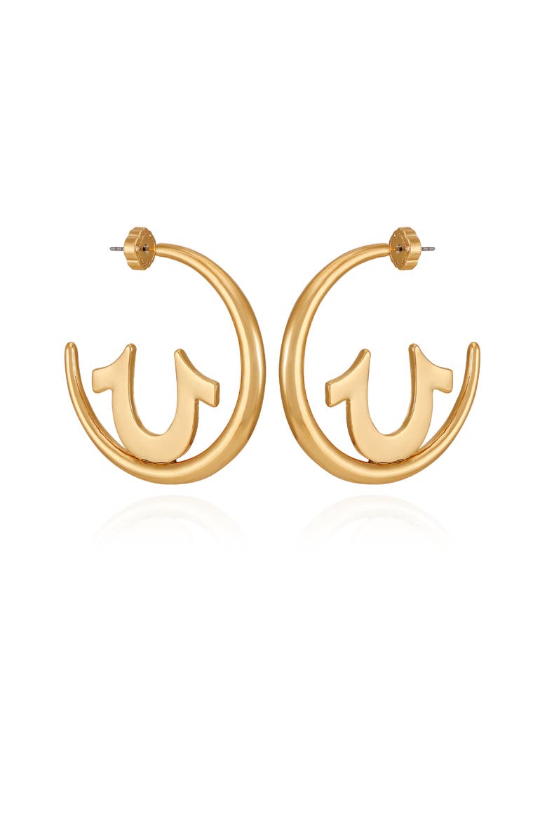 Gold Tone Horseshoe Cut-Out Hoop Earrings, Alternate, color, Gold Tone