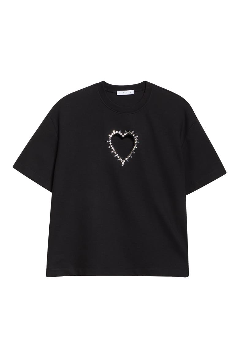 Crystal Trim Heart Cutout Relaxed Fit T-Shirt, Alternate, color, BLACK