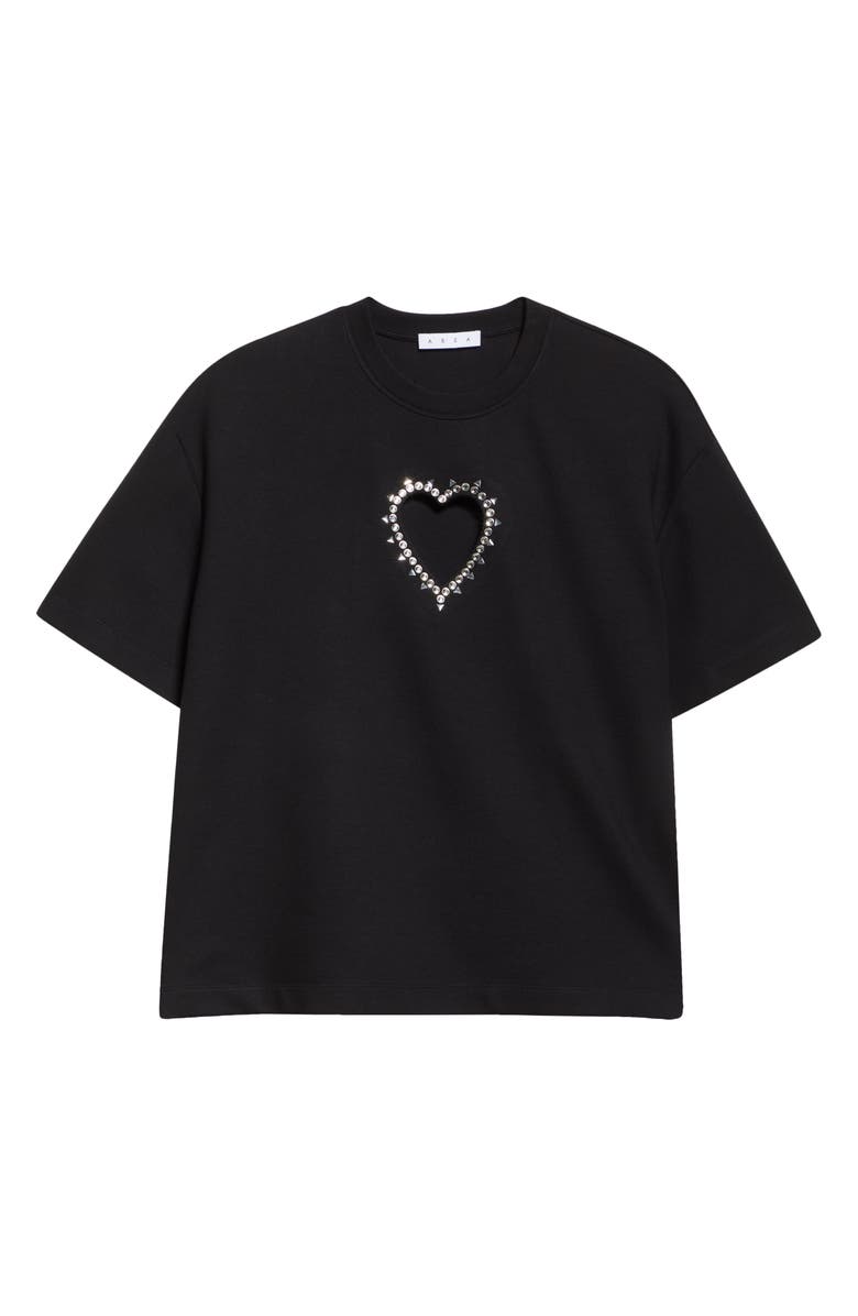 Area Crystal Trim Heart Cutout Relaxed Fit T-Shirt, Alternate, color, Black