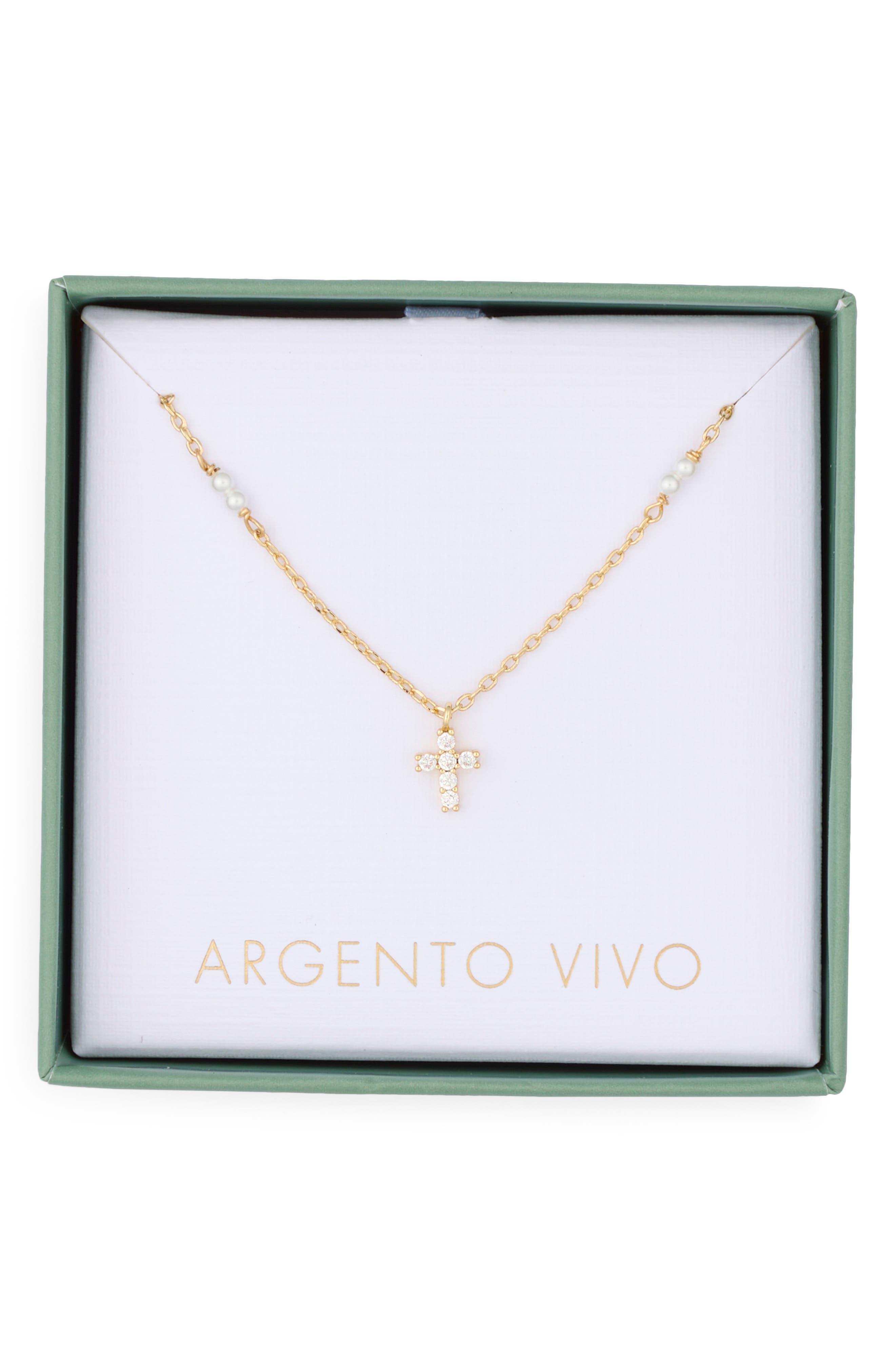 Freshwater Pearl & Cubic Zirconia Cross Pendant Necklace