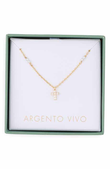 Freshwater Pearl & Cubic Zirconia Cross Pendant Necklace