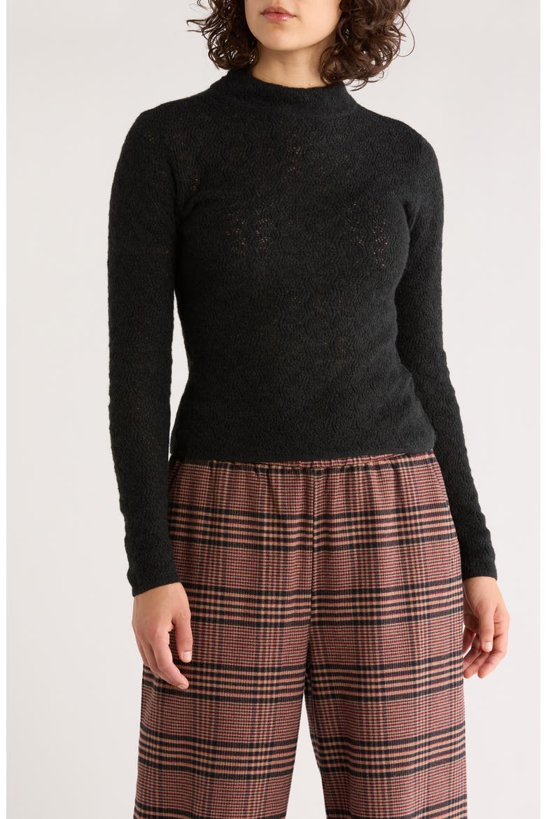 Lucia Pointelle Stitch Mock Neck Sweater, Main, color, BLACK