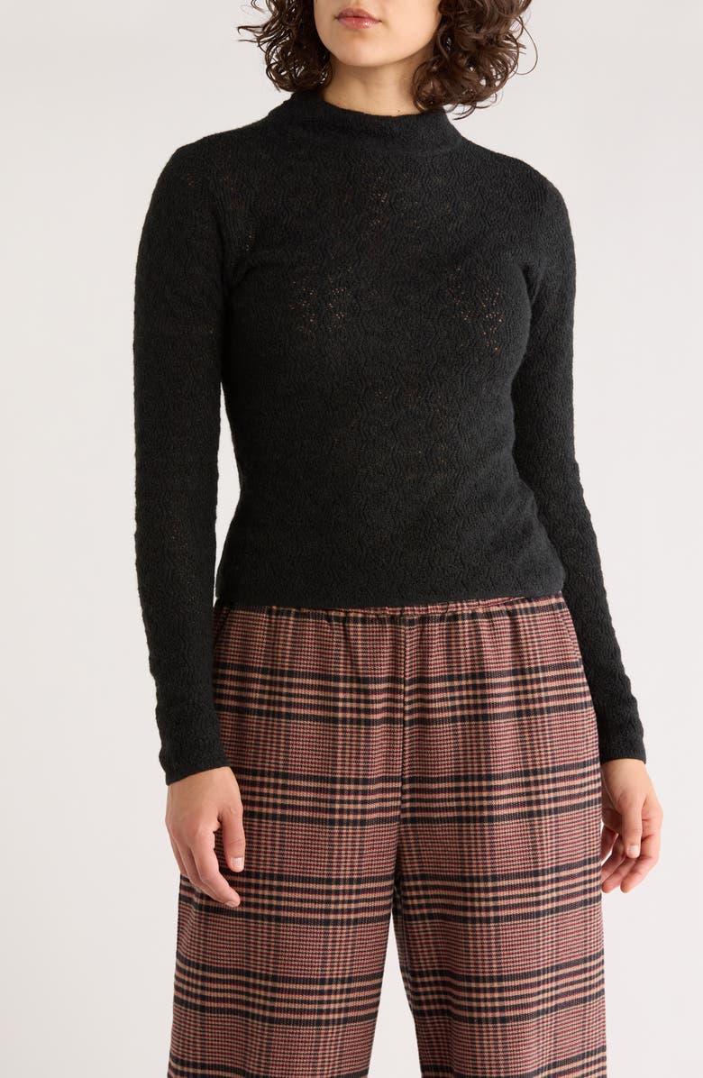 Marine Layer Lucia Pointelle Stitch Mock Neck Sweater, Main, color, Black